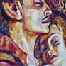 Abstract expressionistic painting inspired by vintage photographs and early 20 century art. This piece of art is a portrait of an imaginated couple on abstract background symbolised 'unity of souls' both spiritually and phisically. Also inspired by Gustav Klimt's and Russian painter Kuzma Petrov-Vodkin paintings.