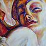 Abstract expressionistic painting inspired by vintage photographs and early 20 century art. This piece of art is a portrait of an imaginated couple on abstract background symbolised 'unity of souls' both spiritually and phisically. Also inspired by Gustav Klimt's and Russian painter Kuzma Petrov-Vodkin paintings.