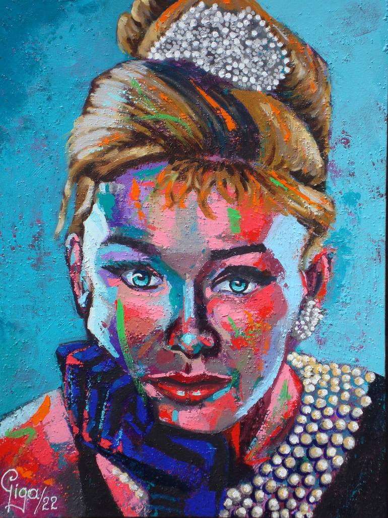 Original Pop CultureCelebrity Painting by Guillermo Garcia  Expressionism Art on Canvas  Audrey
