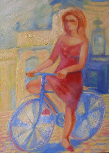Original Figurative Bicycle Paintings by Olena Kamenetska-Ostapchuk