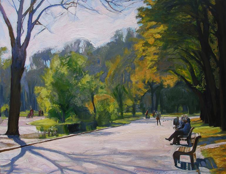 To Sit On A Bench In The Park Painting By Olena Kamenetska Ostapchuk Saatchi Art
