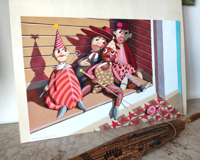 Original Surrealism Cartoon Painting by Federico Cortese