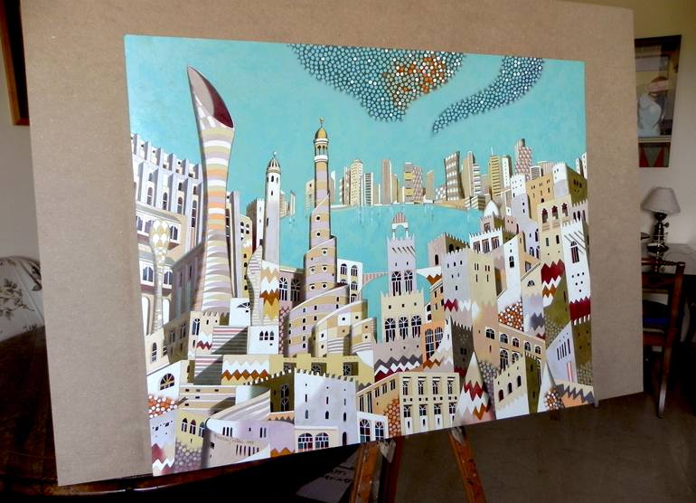 Original Art Deco Architecture Painting by Federico Cortese