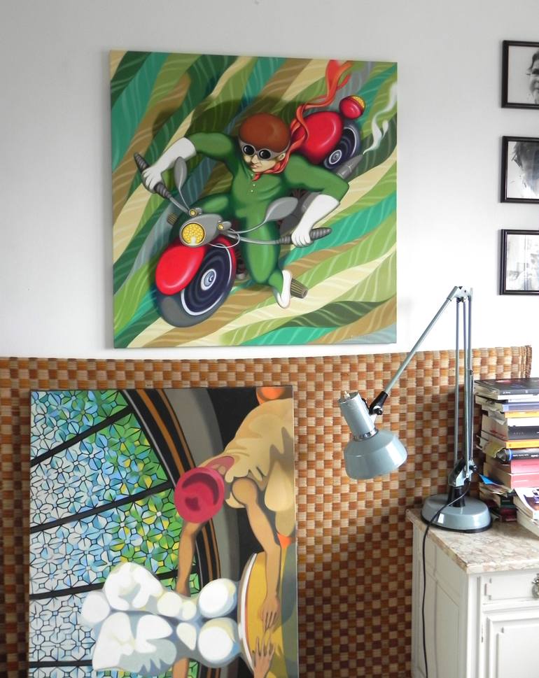 Original Expressionism Motorbike Painting by Federico Cortese