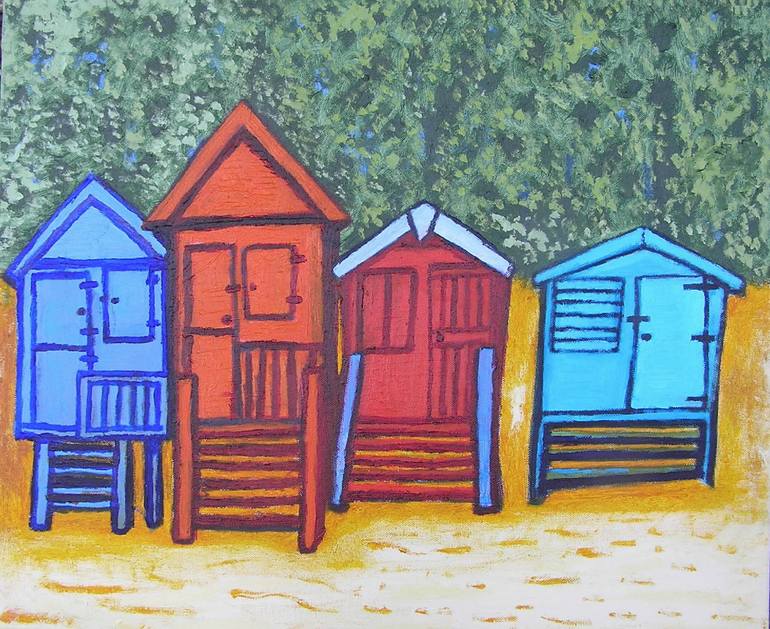 BEACH HUTS Painting by Philip Absolon | Saatchi Art