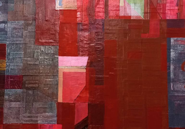 Original Architecture Mixed Media by Karin Hay White | Abstract Art on Acrylic | Echoes of Red and Pink