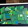 Mixed media, use of drawing, ink and coloured paper cuts ( acid-free) on 350 gr paper. Inspiration from modern architecture.

Framed with plexiglass for sending