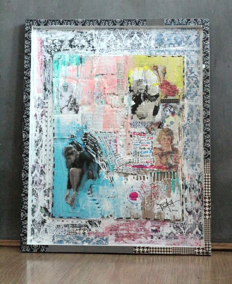 Original Abstract Expressionism Abstract Collage by Sze Man Lau