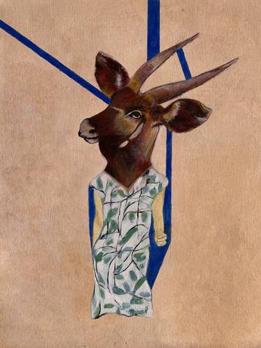 Thoughtful gazelle in blue lines thumb