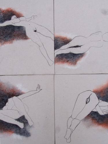 Original Expressionism Nude Drawing by sandrine  paillard