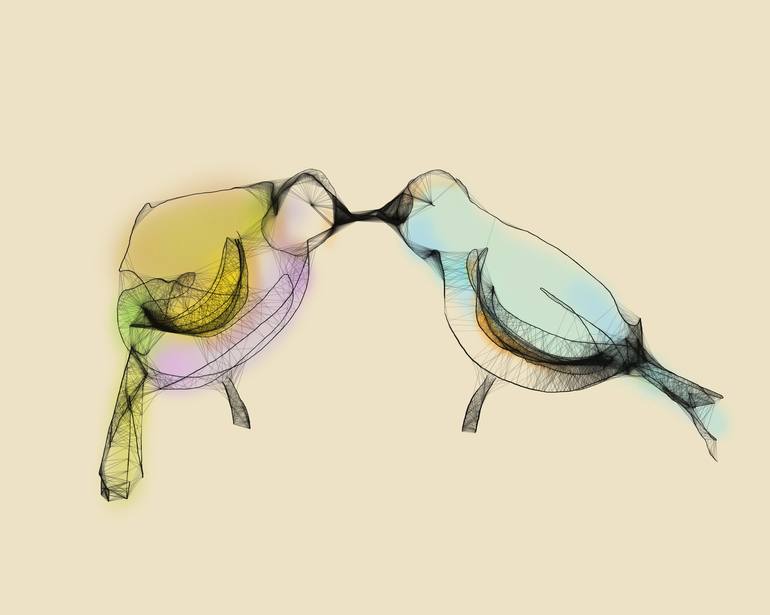 love bird drawing in color