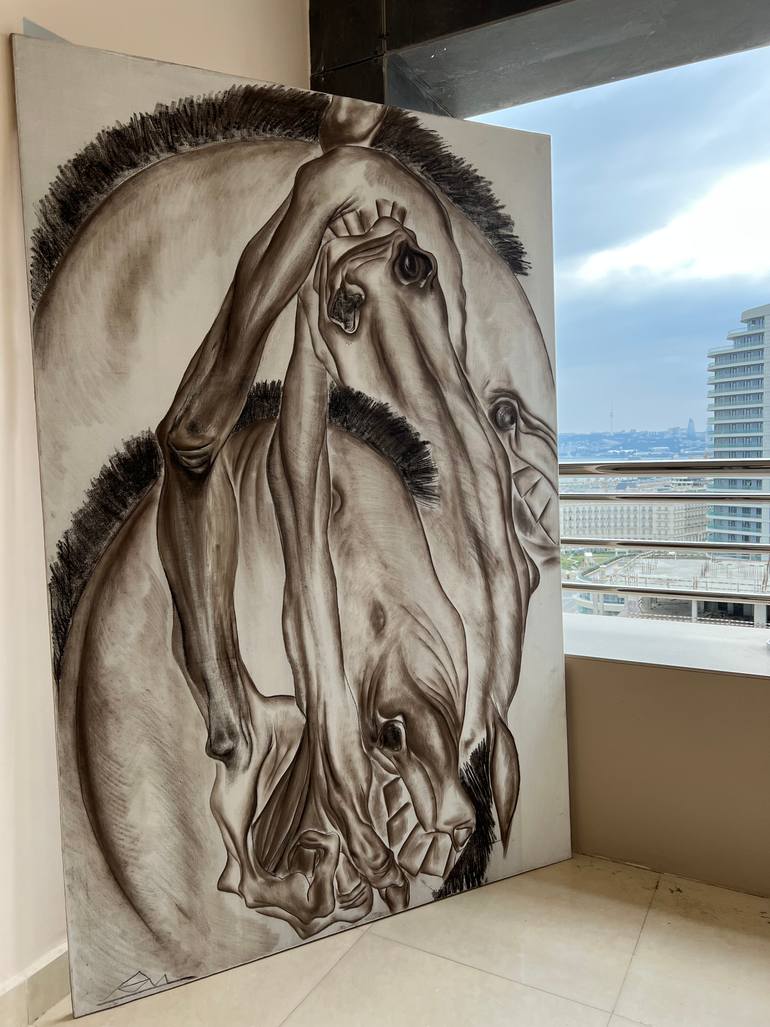Original Expressionism Horse Drawing by Ramal Kazim