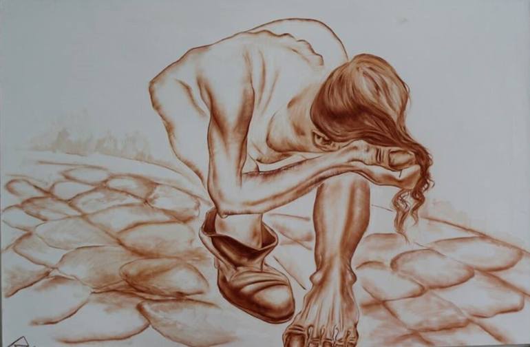 Beaten woman Drawing by Ramal Kazim Saatchi Art