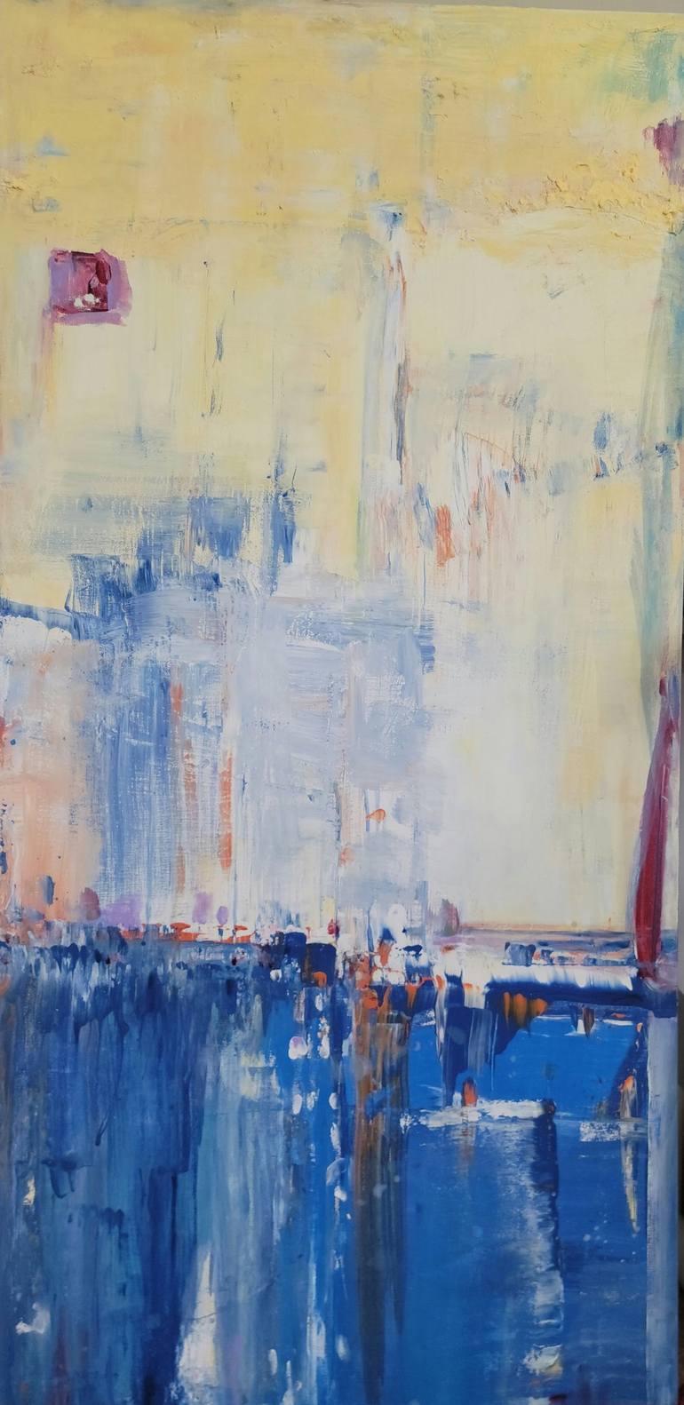 Red Sail- Blue Harbor Abstract- Large Original Painting by twyla gettert