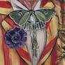 Detail: lunar moth bowtie; lapel flower