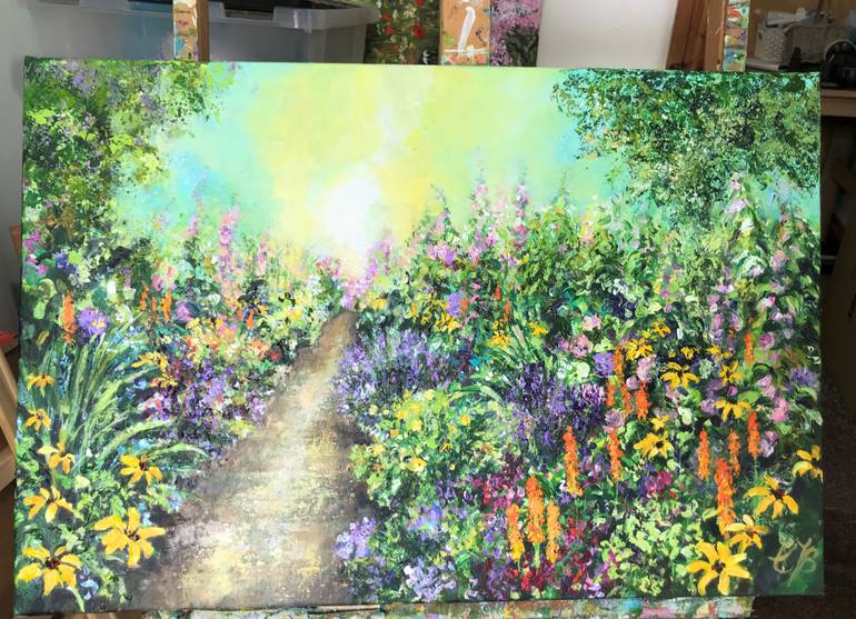 Original Impressionism Garden Painting by Colette Baumback