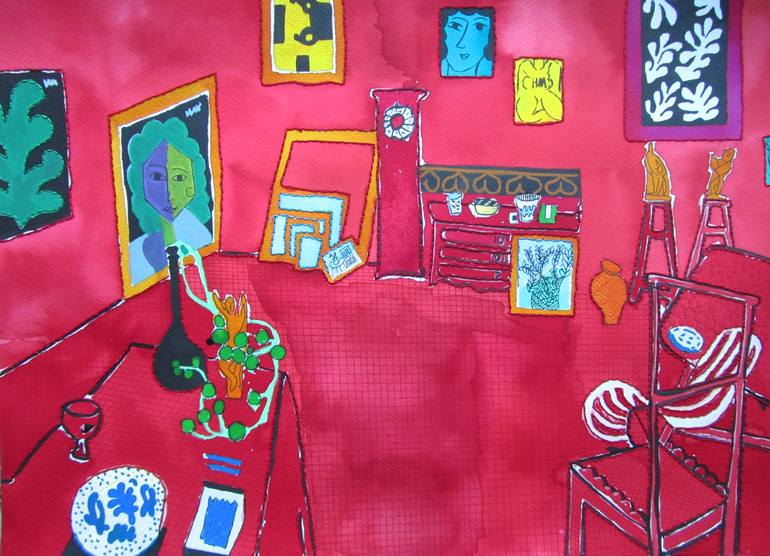 Red Studio (homage to Matisse) Painting by Teresa Fieltrovitz | Saatchi Art