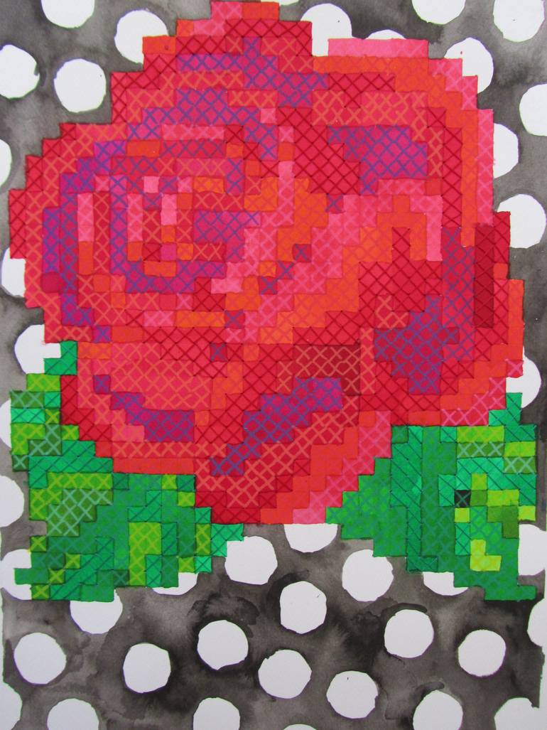 Original Folk Floral Painting by Teresa Fieltrovitz