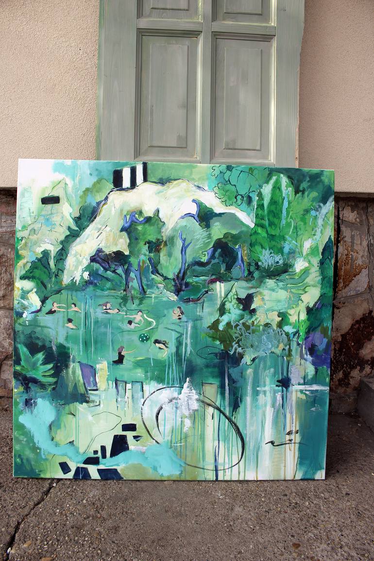 Original Abstract Expressionism Beach Painting by Gulyás Edina