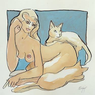 Nude with cats thumb