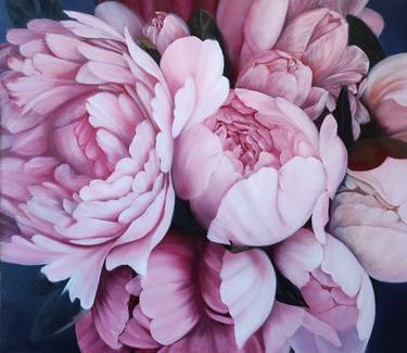 WHITE PEONIES OIL PAINTING thumb