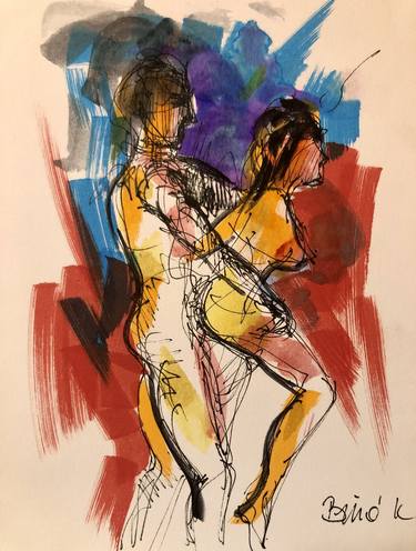 Print of Expressionism Erotic Mixed Media by Konrad Biro