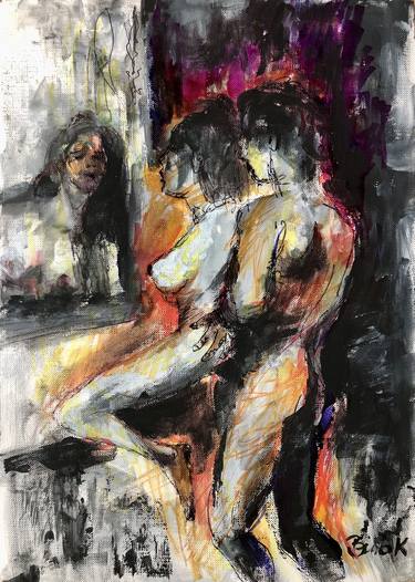 Print of Expressionism Erotic Paintings by Konrad Biro