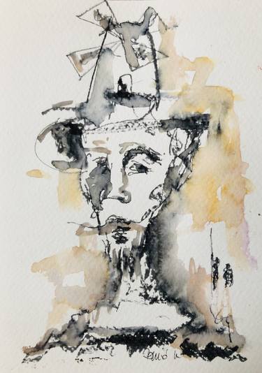 Original Expressionism Portrait Drawings by Konrad Biro