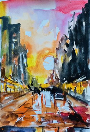 Evening city Action! Two paintings for the price of one! thumb