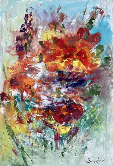 Original Expressionism Floral Paintings by Konrad Biro