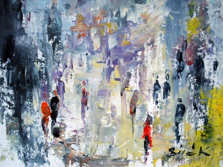 Original Abstract Cities Painting by Konrad Biro