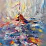 Oil on semi abstract painting
sailboats wind up the waves