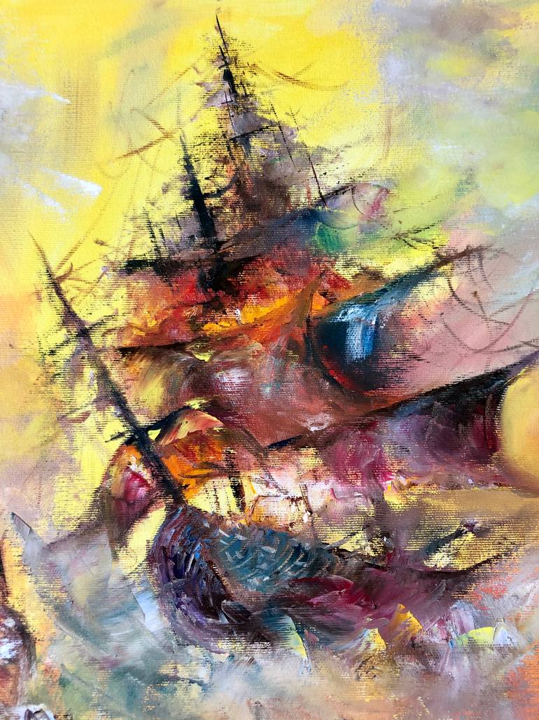 Original Abstract Boat Painting by Konrad Biro