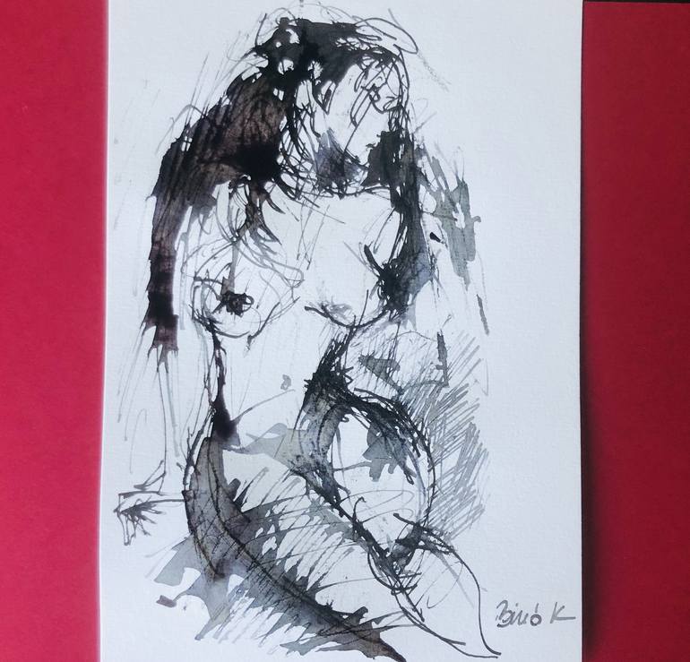 Original Expressionism Nude Drawing by Konrad Biro