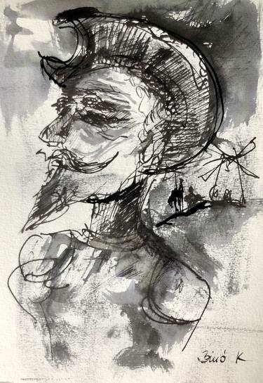 Original Expressionism Portrait Drawings by Konrad Biro