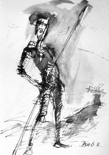 Original Expressionism Portrait Drawings by Konrad Biro