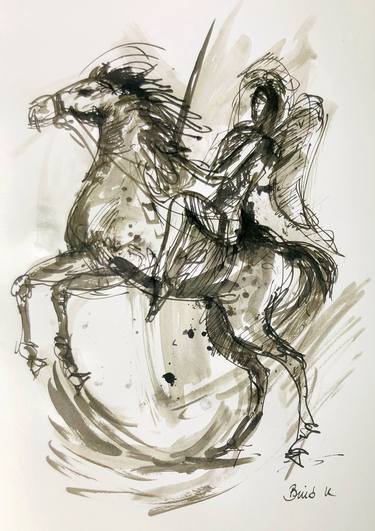 Original Expressionism Horse Drawings by Konrad Biro