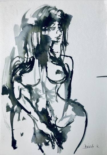 Print of Expressionism Nude Drawings by Konrad Biro