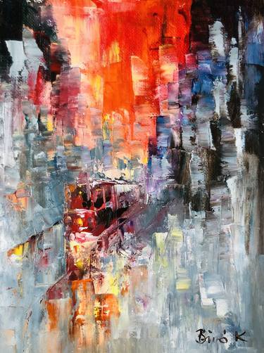 Original Abstract Cities Paintings by Konrad Biro