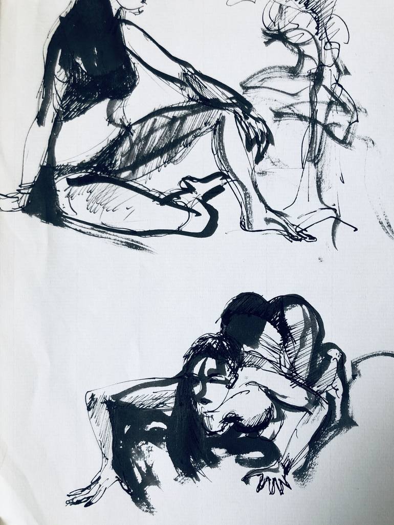 Original Expressionism Women Drawing by Konrad Biro