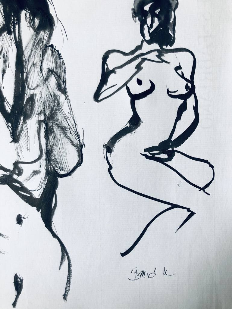 Original Expressionism Women Drawing by Konrad Biro