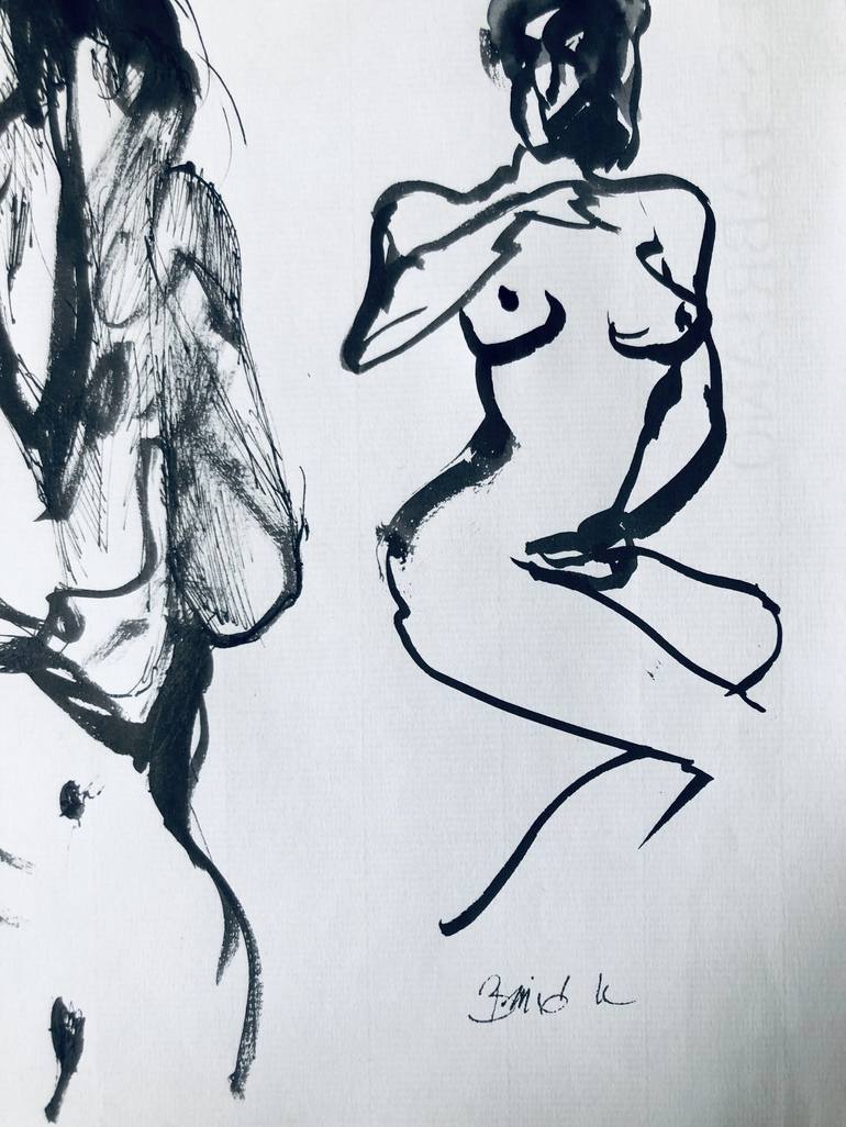 Original Women Drawing by Konrad Biro