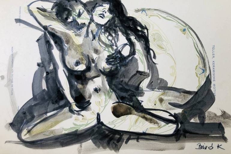 Original Expressionism Erotic Drawing by Konrad Biro