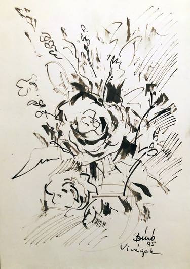 Print of Expressionism Floral Drawings by Konrad Biro