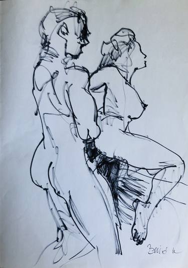 Original Expressionism Erotic Drawings by Konrad Biro