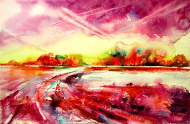 Print of Abstract Expressionism Landscape Paintings by Kovacs Anna Brigitta