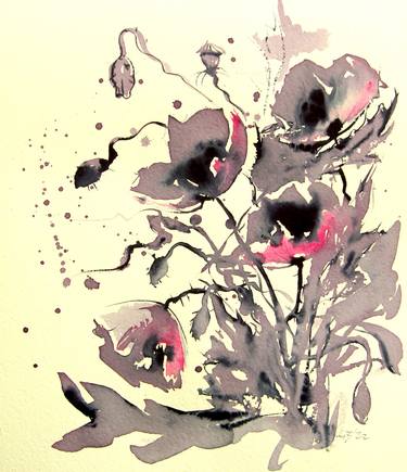Purple poppies IV - wine painting thumb