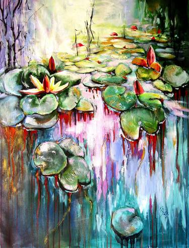 Water mirror and water lilies with gold II thumb