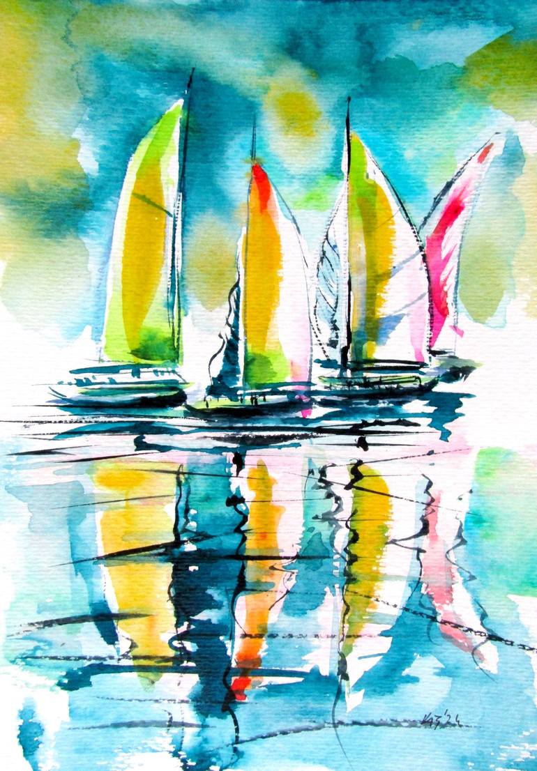 Print of Impressionism Boat Paintings by Kovacs Anna Brigitta
