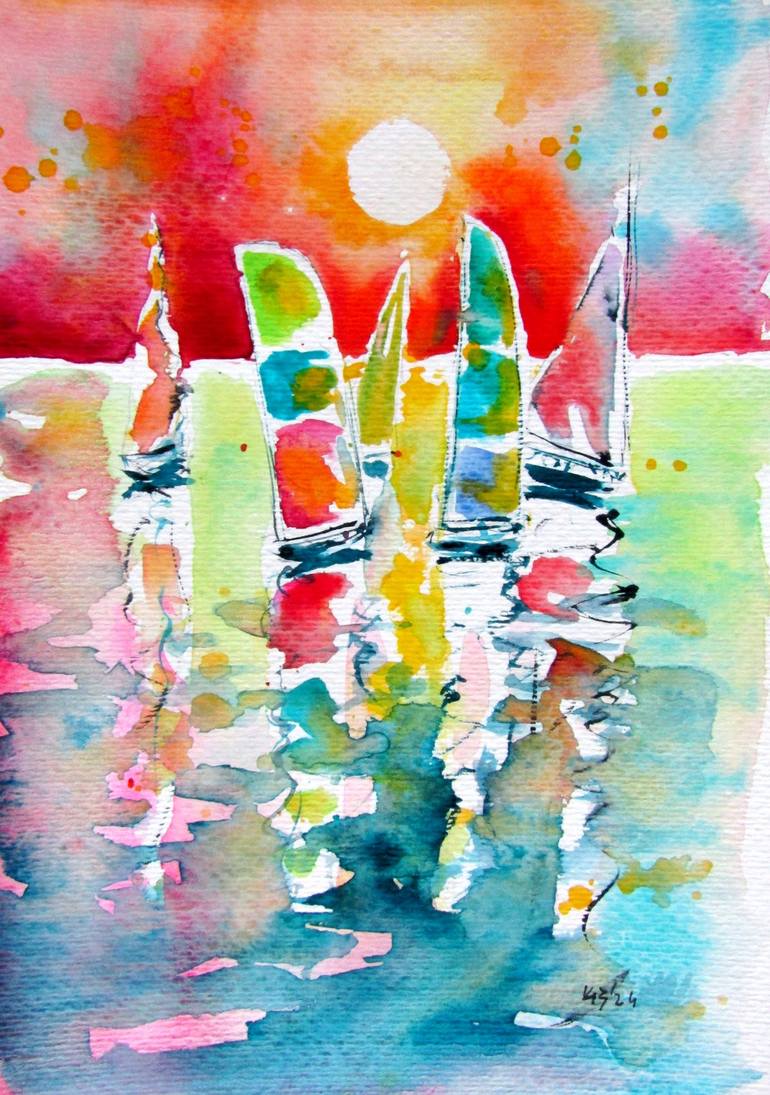 Print of Impressionism Boat Paintings by Kovacs Anna Brigitta